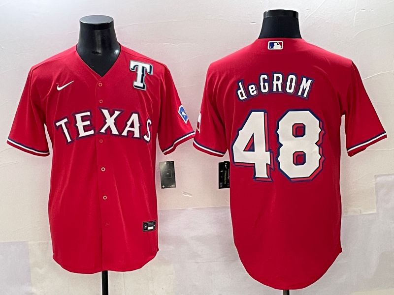 Men 2025 Texas Rangers #48 Degrom Red Game Nike MLB Jersey style 3